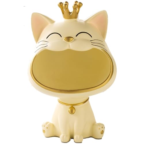 BLOOOK Lachende Katze Figuren Statue,Großer Mund Katze Aufbewahrungsbox,Maneki Neko Fortune Cat Skulptur,Glückliche Katzen Lagerung Box,Kätzchen Schlüssel Schale,Schmuck Tablett von BLOOOK