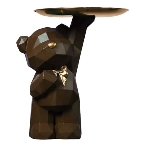 BLOOOK Statue Skulptur,Bär Figur Dekorative Tablett,Bären Skulpturen mit Dekotablett,Teddy Bär Deko Figuren Schlüsselschale,Dekoschale für Dessert Kosmetik Schmuck Kerzen (Braun (A)) von BLOOOK