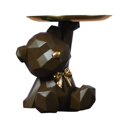 BLOOOK Statue Skulptur,Bär Figur Dekorative Tablett,Bären Skulpturen mit Dekotablett,Teddy Bär Deko Figuren Schlüsselschale,Dekoschale für Dessert Kosmetik Schmuck Kerzen (Braun (B)) von BLOOOK