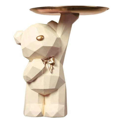 BLOOOK Statue Skulptur,Bär Figur Dekorative Tablett,Bären Skulpturen mit Dekotablett,Teddy Bär Deko Figuren Schlüsselschale,Dekoschale für Dessert Kosmetik Schmuck Kerzen (Gelb (A)) von BLOOOK