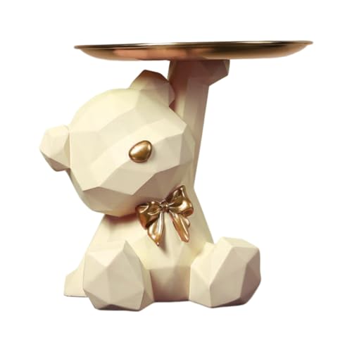 BLOOOK Statue Skulptur,Bär Figur Dekorative Tablett,Bären Skulpturen mit Dekotablett,Teddy Bär Deko Figuren Schlüsselschale,Dekoschale für Dessert Kosmetik Schmuck Kerzen (Gelb (B)) von BLOOOK