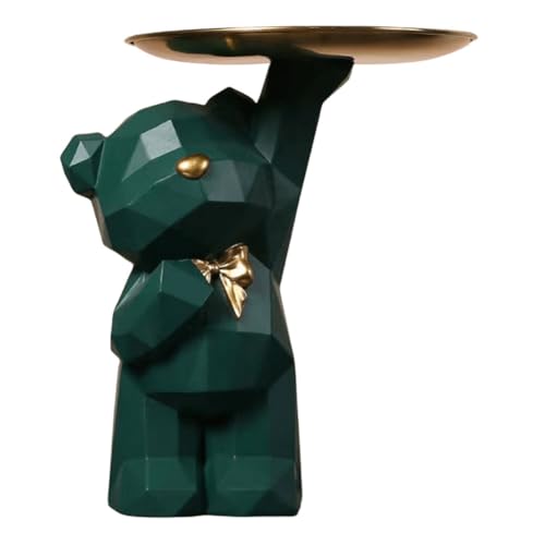 BLOOOK Statue Skulptur,Bär Figur Dekorative Tablett,Bären Skulpturen mit Dekotablett,Teddy Bär Deko Figuren Schlüsselschale,Dekoschale für Dessert Kosmetik Schmuck Kerzen (Grün (A)) von BLOOOK