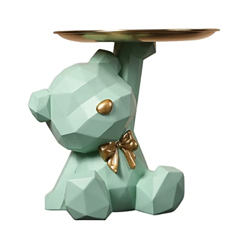 BLOOOK Statue Skulptur,Bär Figur Dekorative Tablett,Bären Skulpturen mit Dekotablett,Teddy Bär Deko Figuren Schlüsselschale,Dekoschale für Dessert Kosmetik Schmuck Kerzen (Grün (B)) von BLOOOK