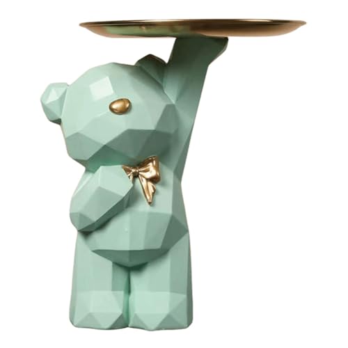 BLOOOK Statue Skulptur,Bär Figur Dekorative Tablett,Bären Skulpturen mit Dekotablett,Teddy Bär Deko Figuren Schlüsselschale,Dekoschale für Dessert Kosmetik Schmuck Kerzen (Hellgrün (A)) von BLOOOK