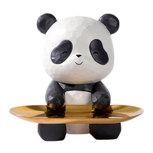 BLOOOK Statue Skulptur,Panda Figur Dekorative Tablett,Panda Bär Skulpturen mit Dekotablett,Pandabär Deko Figuren Schlüsselschale,Panda Geschenk,Dekoschale für Kosmetik Schmuck Kerzen von BLOOOK