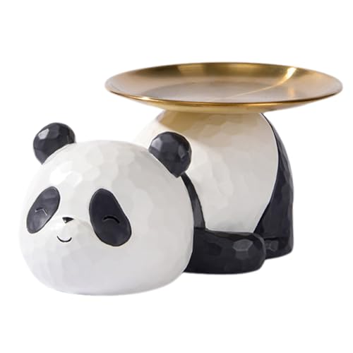 BLOOOK Statue Skulptur,Panda Figur Dekorative Tablett,Panda Bär Skulpturen mit Dekotablett,Pandabär Deko Figuren Schlüsselschale,Panda Geschenk,Dekoschale für Kosmetik Schmuck Kerzen von BLOOOK