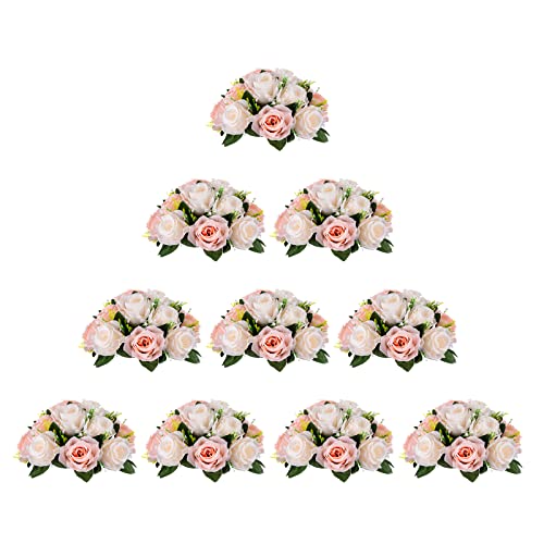 BLOSMON Blumenstrauß Blumengestecke Künstlich Deko Rose 10 Pcs Blush Creme Weiß Künstliche Blumenstrauss Blumen Tischdekoration Blumenkugel Valentinstag Rosenstrauss for Hochzeit Muttertagsgeschenk von BLOSMON