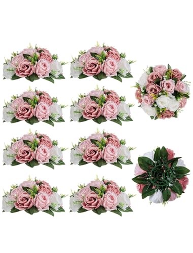 BLOSMON Blumenstrauß Blumengestecke Künstlich Deko Rose 10 Pcs Staubrosa Künstliche Blumenstrauss Blumen Tischdekoration Blumenkugel Valentinstag Rosenstrauss Echt for Hochzeit Muttertagsgeschenk von BLOSMON