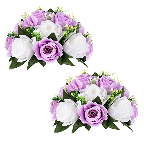 BLOSMON Blumenstrauß Blumengestecke Künstlich Deko Rose 2 Pcs Flieder & Weiß Künstliche Blumenstrauss Blumen Tischdekoration Blumenkugel Valentinstag Rosenstrauss for Hochzeit Muttertagsgeschenk von BLOSMON