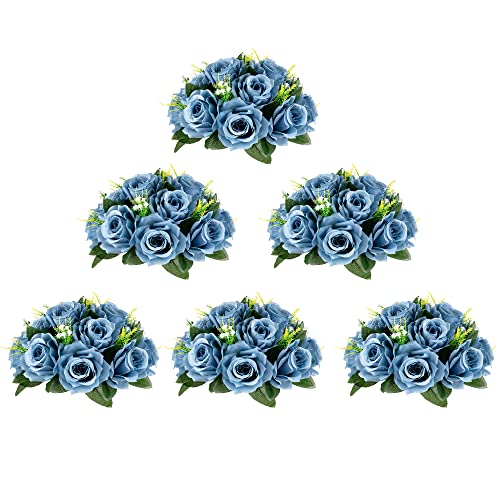 BLOSMON Blumenstrauß Blumengestecke Künstlich Deko Rose 3 Pcs Künstliche Blumenstrauss Staubblau Blumen Tischdekoration Blumenkugel Valentinstag Rosenstrauss Echt for Hochzeit Muttertagsgeschenk von BLOSMON