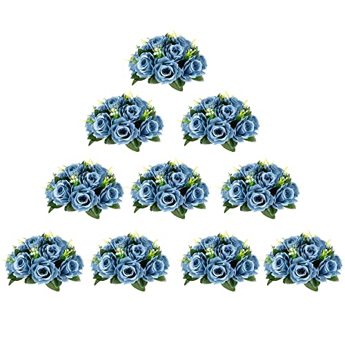 BLOSMON Blumenstrauß Blumengestecke Künstlich Deko Rose 4 Pcs Künstliche Blumenstrauss Staubblau Blumen Tischdekoration Blumenkugel Valentinstag Rosenstrauss Echt for Hochzeit Muttertagsgeschenk von BLOSMON