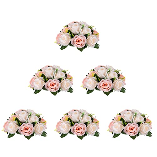 BLOSMON Blumenstrauß Blumengestecke Künstlich Deko Rose 6 Pcs Blush Creme Weiß Künstliche Blumenstrauss Blumen Tischdekoration Blumenkugel Valentinstag Rosenstrauss for Hochzeit Muttertagsgeschenk von BLOSMON