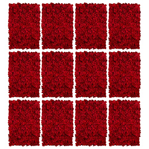 BLOSMON Künstliche Blumen Wand Kunstblumen Deko 12 Stück Rot Blumengestecke Blumenwand Hortensien Dekoblumen Unechte Seidenblumen Gesteck Fuer Hochzeit Balkon Garten Wohnzimmer Tisch Wanddeko von BLOSMON