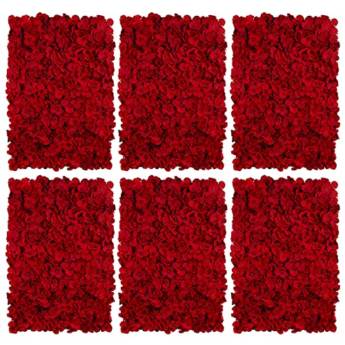 BLOSMON Künstliche Blumen Wand Kunstblumen Deko 6 Stück Rot Blumengestecke Blumenwand Hortensien Dekoblumen Unechte Seidenblumen Gesteck Fuer Hochzeit Balkon Garten Wohnzimmer Tisch Wanddeko von BLOSMON