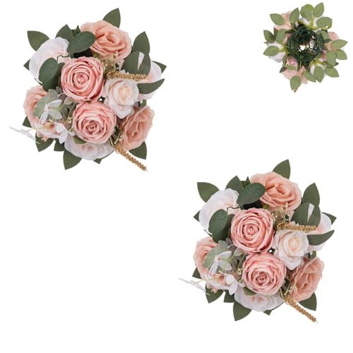 BLOSMON Kunstblumen Blumenstrauß Blumenkugeln Tischdeko Hochzeitsdeko 2 Stück Staubrosa Künstliche Rosen Flower für Hochzeit Tisch Dekoration Blumengesteck Künstlich für Wohnzimmer Geburtstag Deko von BLOSMON