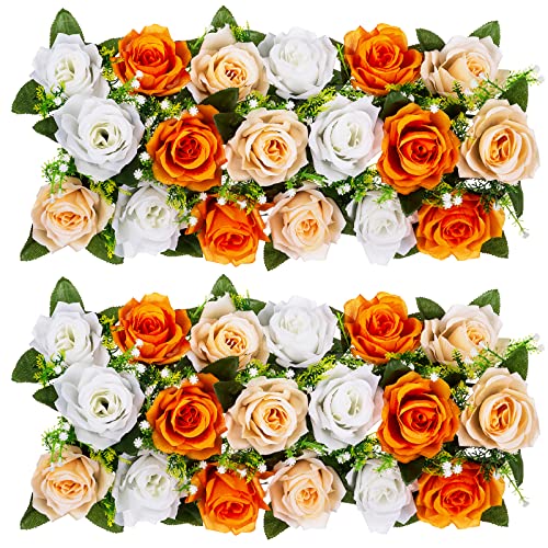 BLOSMON Kunstblumen Hochzeitsdeko Rosen Künstliche Blumen 2 Pcs Orange Rose Tischdeko Hochzeit Kuenstlich Blume Seidenblumen Blumenstrauss Gesteck Fuer Home Babyparty Tisch Mittelstück Deko von BLOSMON