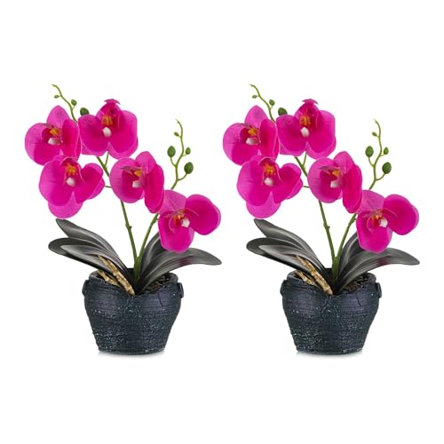 BLOSMON Orchideen Künstlich Kunstblumen Topf: 2 Stück Rosa Künstliche Orchidee im Vase (28cm) Künstliche Blumen wie echt für Geschenk Zuhause Deko Bürodeko Wohnzimmer Tischdeko Hochzeit Dekoration von BLOSMON