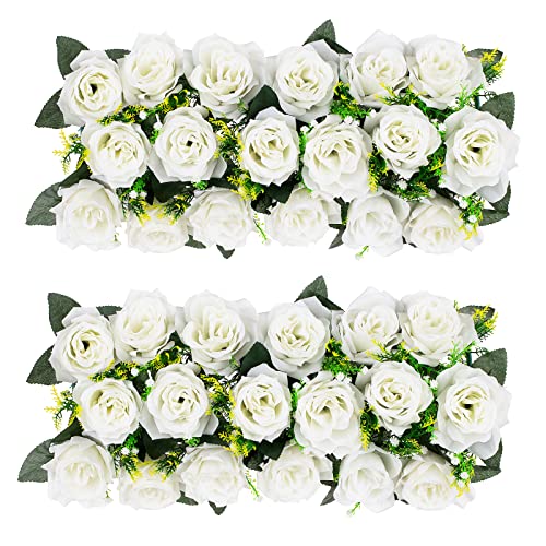 BLOSMON Rosen Kunstblumen Hochzeitsdeko Künstliche Blumen 2 Pcs Weiß Rose Tischdeko Hochzeit Kuenstlich Blume Dekoration Seidenblumen Blumenstrauss Gesteck Fuer Home Babyparty Tisch Mittelstück Deko von BLOSMON