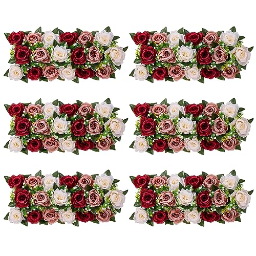 BLOSMON Rosen Kunstblumen Hochzeitsdeko Künstliche Blumen 6 Pcs Burgund Creme Weiß Rose Tischdeko Hochzeit Kuenstlich Blume Dekoration Seidenblumen Blumenstrauss Gesteck Fuer Home Babyparty Deko von BLOSMON