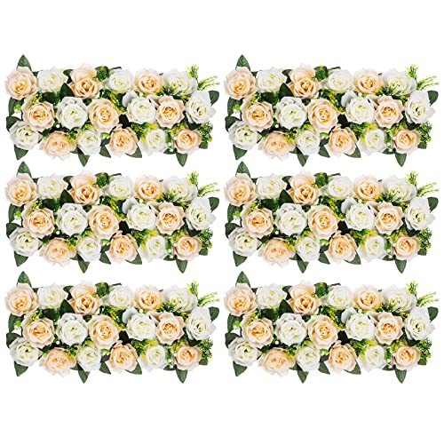 BLOSMON Rosen Kunstblumen Hochzeitsdeko Künstliche Blumen 6 Pcs Champagner & Weiß Rose Tischdeko Hochzeit Kuenstlich Blume Seidenblumen Blumenstrauss Gesteck Home Babyparty Tisch Mittelstück Deko von BLOSMON