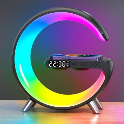 BLOSSOMLIFE Drahtloses Ladegerät Atmosphäre Lampe, Neue Intelligente LED Tischlampe, Dimmbar Nachtlicht Wecker mit Musik Sync App Steuerung (Schwarz) von BLOSSOMLIFE