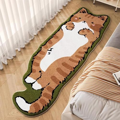 BLOSSOMLIFE Getufteter Katzenteppich, Schlafzimmer, waschbar, niedlich und lustig, saugfähig, lustige Raumdekoration, Badeingang, Nachttisch (braun, 60 x 180 cm) von BLOSSOMLIFE