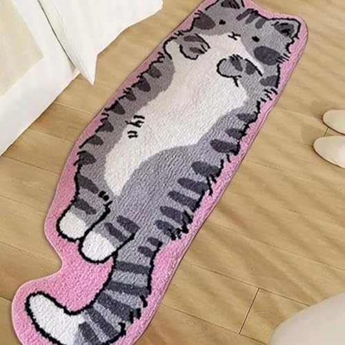 BLOSSOMLIFE Getufteter Katzenteppich, Schlafzimmer, waschbar, niedlich und lustig, saugfähig, lustige Raumdekoration, Badeingang, Nachttisch (dunkelgrau, 40 x 120 cm) von BLOSSOMLIFE