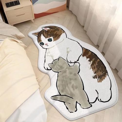 Niedlicher Kinderteppich mit Katzenform, Zottelteppiche für Mädchenzimmer, weicher, zotteliger Teppich, Kitty, rutschfester Teppich mit Cartoon-Tier-Look (40 x 120 cm, 2 Katzen 1) von BLOSSOMLIFE