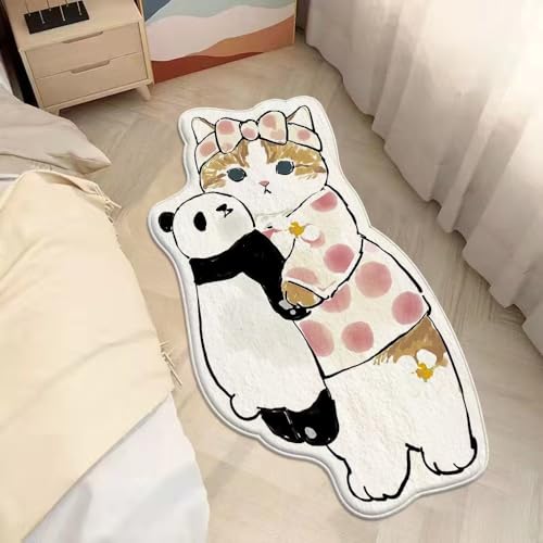 Niedlicher Kinderteppich mit Katzenform, Zottelteppiche für Mädchenzimmer, weicher, zotteliger Teppich, Kitty, rutschfester Teppich mit Cartoon-Tier-Look (40 x 120 cm, Panda-Katzen 1) von BLOSSOMLIFE