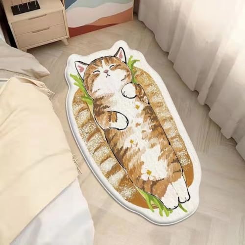 Niedlicher Kinderteppich mit Katzenform, Zottelteppiche für Mädchenzimmer, weicher, zotteliger Teppich, Kitty, rutschfester Teppich mit Cartoon-Tier-Look (60 x 160 cm, Hotdog-Katze) von BLOSSOMLIFE
