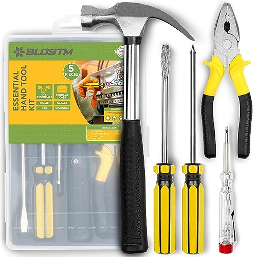 BLOSTM Basic Home Tool Kit – 5-teiliges wesentliches Handwerkzeug-Set für Hausbesitzer oder Notfall-kleines Werkzeugset für unterwegs, praktisches DIY-Werkzeug-Set – Set mit 5 von BLOSTM