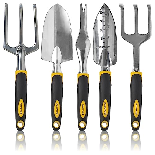 BLOSTM Gartengeräte Set 5-Teilig - Robuste Gartenwerkzeug Set mit Ergonomischen Griffen - Handschaufel Garten, Handrechen, Handgabel, Unkrautstecher - Gartenset Werkzeug 5 PCS von BLOSTM