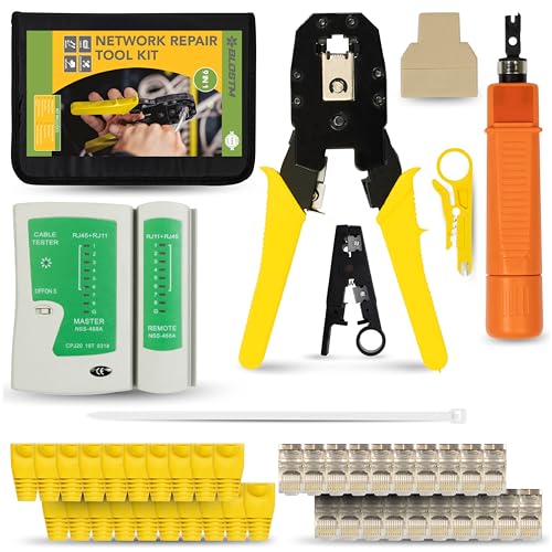 BLOSTM Netzwerk Werkzeug Set 9 in 1 - Installations und Reparaturwerkzeuge, Auflegewerkzeug Netzwerk, RJ45 LAN Kabel Tester Set, Kabelbinder & Mehr - Für Zuhause & Büro von BLOSTM