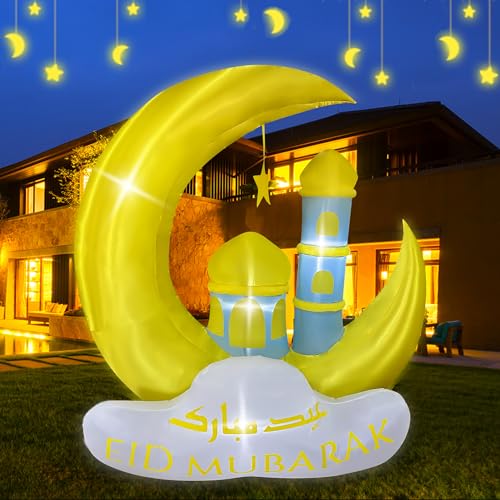 BLOWOUT FUN Aufblasbares muslimisches/islamisches Ramadan-Mondschloss, LED-beleuchtet, Eid Mubarak-Schild, Dekoration für Fasten, Selbstbeobachtung und Gebet, CHT24002-150 von BLOWOUT FUN