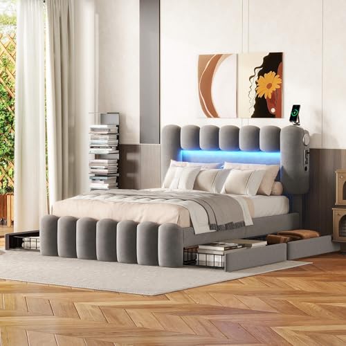 BLPZFTN Polsterbett Stauraumbett 140x200 cm mit Schubladen und Lattenrost, Doppelbett mit Verstellbares Kopfteil und Stauraum, Bett für Schlafzimmer und Gästezimmer, Samt, Grau BLPZFTN Polsterbett Stauraumbett 140x200 cm mit Schubladen und Lattenrost, Doppelbett mit Verstellbares Kopfteil und Stauraum, Bett für Schlafzimmer und Gästezimmer, Samt, Grau von BLPZFTN