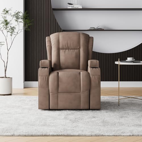 BLSYHDH Elektrischer Massagesessel, Massagesessel, beheizt, Relaxsessel mit Massagefunktion und Fußstütze, Sessel, Wohnzimmer, Entspannung, neigbar, Vibration, Heizung (Braun-1) von BLSYHDH