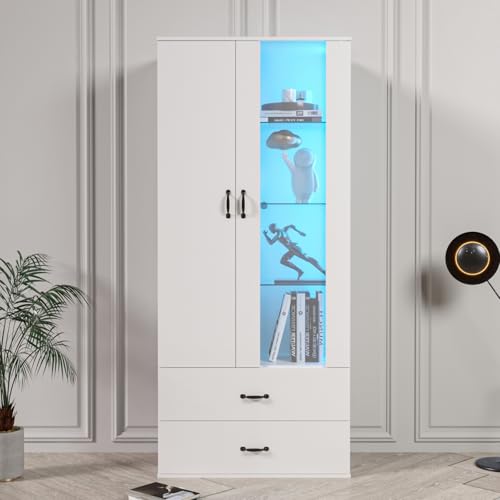 BLSYHDH Vitrine mit LED-Beleuchtung, 16 Farben, 2 Türen, freistehende Vitrine mit transparenter Tür, freistehende Vitrine, weiße LED-Vitrine, Wohnzimmer, Wandvitrine, LED, Schrank mit LED (Stil 4) von BLSYHDH