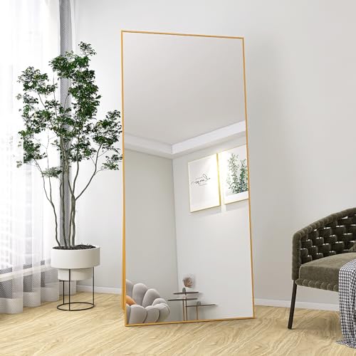 Ganzkörperspiegel mit Metallrahmen Standspiegel,Schlaf- und Ankleidezimmer Spiegel,2 in 1 Standspiegel und Wandspiegel,80x180cm Ankleidespiegel Dekorative Wandspiegel (Gold, Rechteck 180*80 CM) von BLSYHDH