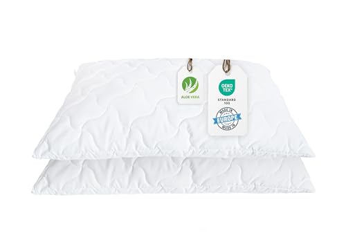 BLUE MOON Aloe Vera Kissen 2er Pack 40x80 cm - Atmungsaktives Allergiker-Kopfkissen, Winter- und Sommer-Komfort, 100% Made in EU von BLUE MOON