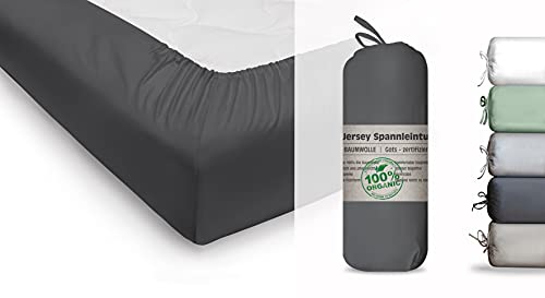 Blue Moon Bio Baumwolle Jersey Bettlaken - Spannbettlaken 90x200cm - Spannbetttuch Bettlaken 90x200cm Organic Cotton GOTS-Zertifiziert Ökotex Made in Green (Graphit 2er Set, 90-100 x 200 cm) von BLUE MOON