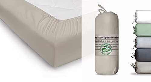 Blue Moon Bio Baumwolle Jersey Bettlaken - Spannbettlaken 90x200cm - Spannbetttuch Bettlaken 90x200cm Organic Cotton GOTS-Zertifiziert Ökotex Made in Green (Sand 2er Set, 90-100 x 200 cm) von BLUE MOON