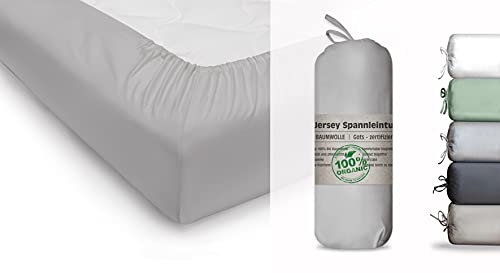 Blue Moon Bio Baumwolle Jersey Bettlaken - Spannbettlaken 90x200cm - Spannbetttuch Bettlaken 90x200cm Organic Cotton GOTS-Zertifiziert Ökotex Made in Green (Stein 2er Set, 90-100 x 200 cm) von BLUE MOON