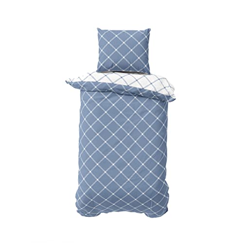 BLUE MOON Bio Renforcé Premium Bettwäsche in Allen Größen 135 x 200 | 140 x 200 | 155 x 220 (Check Doubleface Blue, 155 x 220 + 80 x 80 cm) von BLUE MOON