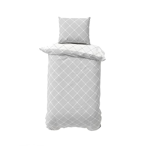 BLUE MOON Bio Renforcé Premium Bettwäsche in Allen Größen 135 x 200 | 140 x 200 | 155 x 220 (Check Doubleface Silver, 155 x 220 + 80 x 80 cm) von BLUE MOON