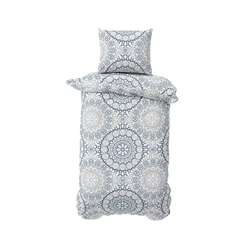 BLUE MOON Bio Renforcé Premium Bettwäsche in Allen Größen 135 x 200 | 140 x 200 | 155 x 220 (Ornament Blue/lightgrey, 135 x 200 + 80 x 80 cm) von BLUE MOON