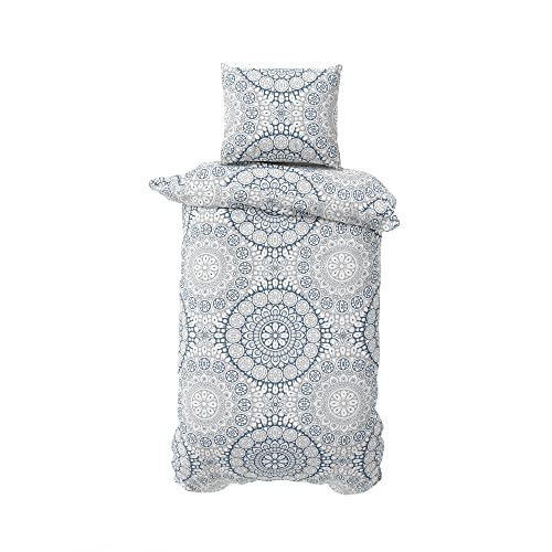 BLUE MOON Bio Renforcé Premium Bettwäsche in Allen Größen 135 x 200 | 140 x 200 | 155 x 220 (Ornament Blue/lightgrey, 140 x 200 + 70 x 90 cm) von BLUE MOON