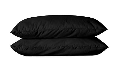 BLUE MOON Mako Satin Satin Kissenbezug einfärbig Uni, Kopfkissenbezug, Pillow case, Pillow case 40x80 Made in EU! (schwarz Kissenbezüge 2er-Pack, 40 x 80 cm) von BLUE MOON