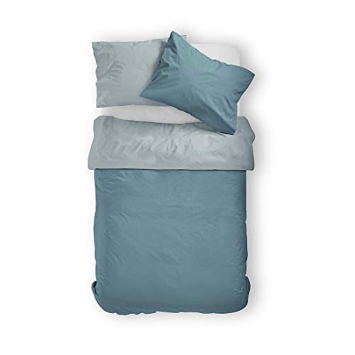 BLUE MOON Premium Mako-Satin Wendebettwäsche - Satin-Bettzeug - Bettwäsche aus 100% Baumwolle - Made in EU! (Aqua, 200 x 220cm) von BLUE MOON