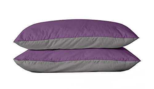 BLUE MOON Mako Satin Wendebettwäsche Satin Kissenbezug einfärbig Uni, Kopfkissenbezug, Pillow case, Pillow case 40x80 Made in EU! (Pflaume/grau Kissenbezüge 2er-Pack, 40 x 80 cm) von BLUE MOON
