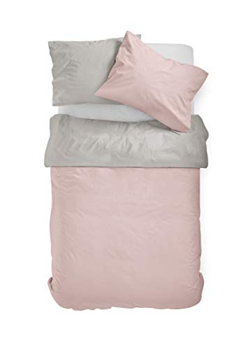 BLUE MOON Premium Mako-Satin Bettwäsche 200x220 cm Satin 100% Baumwolle Wendebettwäsche - Made in EU - 1x Bettbezug 200x220 cm (Silber/rosé, 200 x 220cm) von BLUE MOON